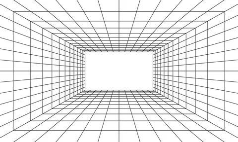 Grid room in perspective in 3d style. Indoor wireframe from black laser bea.. Illustrazione stock