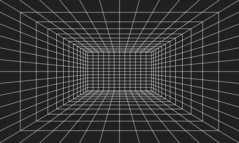 Grid room in perspective in 3d style. Indoor wireframe from white laser bea.. Illustrazione stock