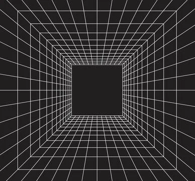 Grid room in perspective in 3d style. Indoor wireframe from white laser bea.. Stock Illustration