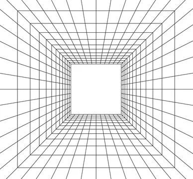 Grid room in perspective in 3d style. Indoor wireframe from black laser bea.. Stock Illustration