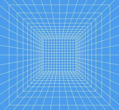 Grid room in perspective in 3d style. Indoor wireframe from white laser bea.. Stock-Illustration