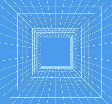 Grid room in perspective in 3d style. Indoor wireframe from white laser bea.. Stock Illustration