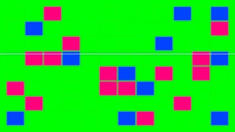 A grid with scattered blue and brown squares on a vibrant green background Stock Footage 341823771