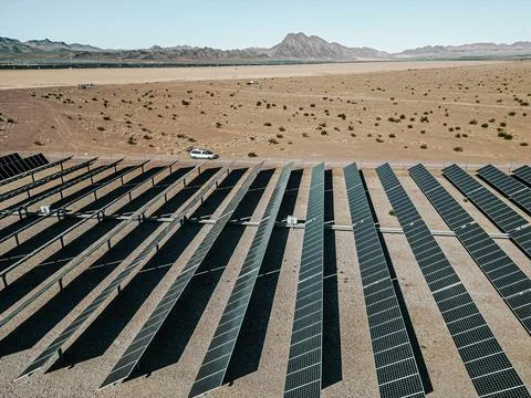 Off grid self contained campervan van life recreational vehicle parked next.. Stock Photos