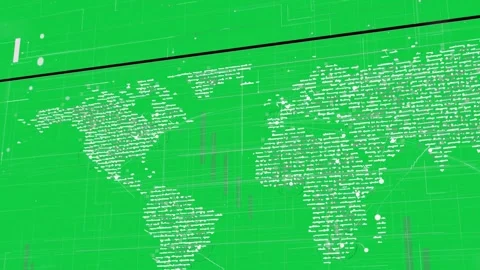 Grid shifting pushing global map bars rising and nodes linking mapping shifts on Stock-Footage 337142677