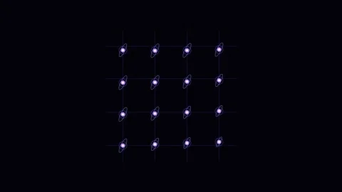A grid of small glowing purple orbs arranged in a perfect square pattern Stockbeeldmateriaal 338309850