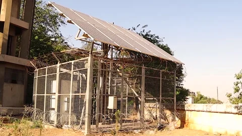 Off grid solar energy system in Aleppo Syria providing clean renewable power Stock Footage 318954497
