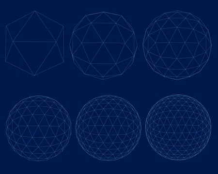 Grid spheres. 3D globes with abstract net or wireframe for chemical or biology, Stock Illustration