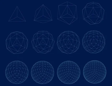 Grid spheres. 3D globes with abstract net or wireframe for chemical or biology, Stock Illustration