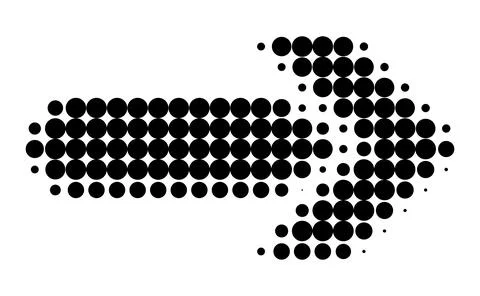 Grid square arrow graphic, Pixelated horizontal pointer icon, Halftone geomet Ilustración de archivo