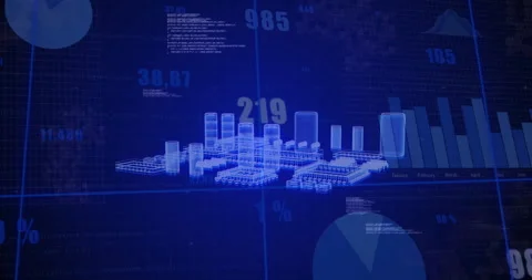 Grid starting wireframe assembling into rotating circuit, chip detaching Stock Footage 312712925