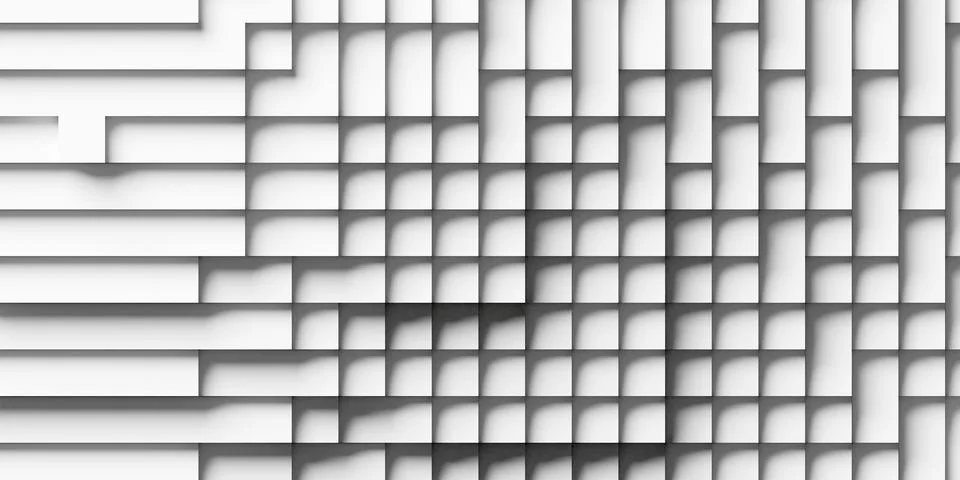 Grid of stepped randomly sized white rectangles and boxes geometry backgrou.. Stock Illustration