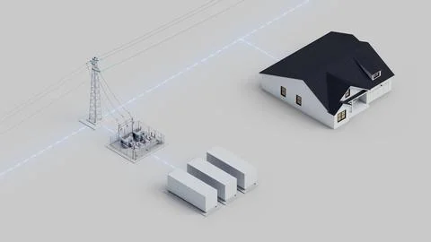 Grid Storage Home Connection Isometric View Stock Photos