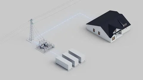 Grid Storage Home Connection Isometric View Stock Photos