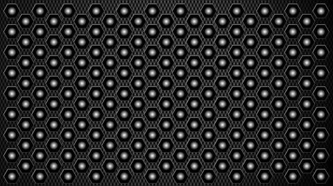 Grid structure in gray of honeycomb elements filled with sphere on dark back Illustration