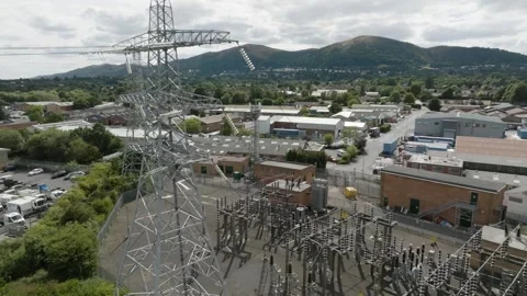 Grid sub-station in Great Malvern, UK Stock Footage 224097213