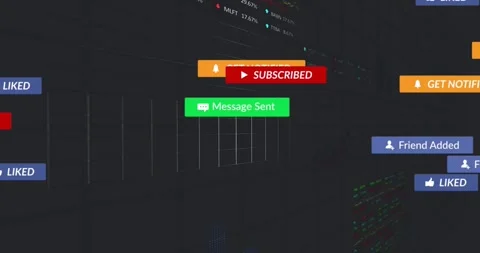 Grid tilting buttons sliding and clicking glowing labels clustering on data path Stock Footage 320214806