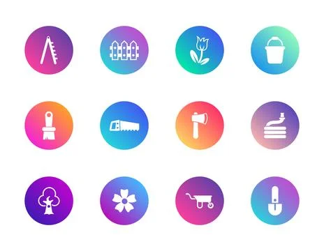 A grid of twelve circular gradient icons Stock Illustration
