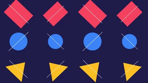 A grid of twelve geometric shapes divided by horizontal lines on dark blue Видео 336263301