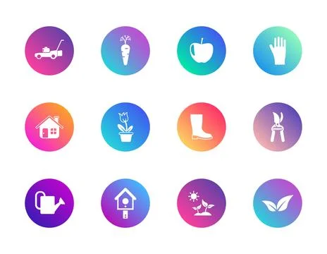A grid of twelve gradient-colored circles Stock Illustration