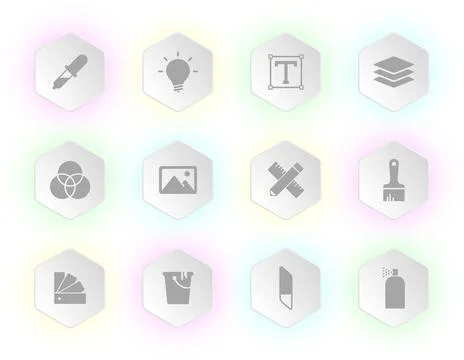 A grid of twelve hexagon buttons featuring icons Stock Illustration
