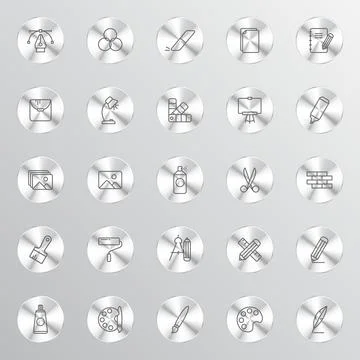 A grid of twenty-five circular metallic buttons Illustrazione stock