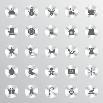 A grid of twenty-five circular metallic buttons Stock Illustration