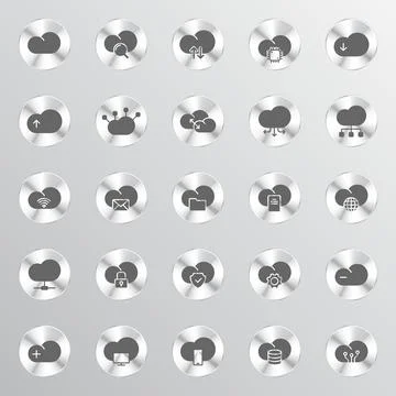 A grid of twenty-five metallic circular buttons Stock Illustration