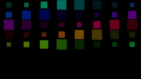 A grid of vibrant colored squares arranged against a solid black background Video stock 335117648