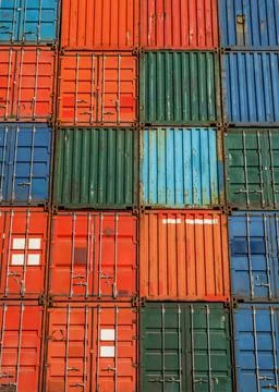 Grid of a wall of shipping containers Stock Photos