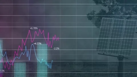 Grid wash fading triggers data viz over field, drawing lines, growing bars, Stock Footage 333904821