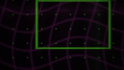 Grid Wave Motion Inside a Green Frame on a Dark Purple Abstract Technology .. Stock Footage 343727456
