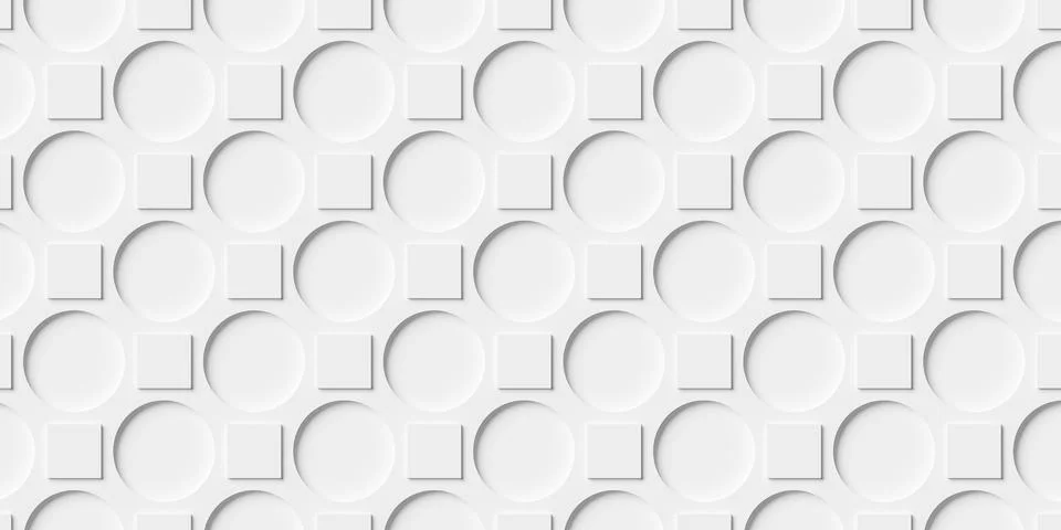 Grid of white offset squares and inset circles pattern background wallpaper.. Stock Illustration