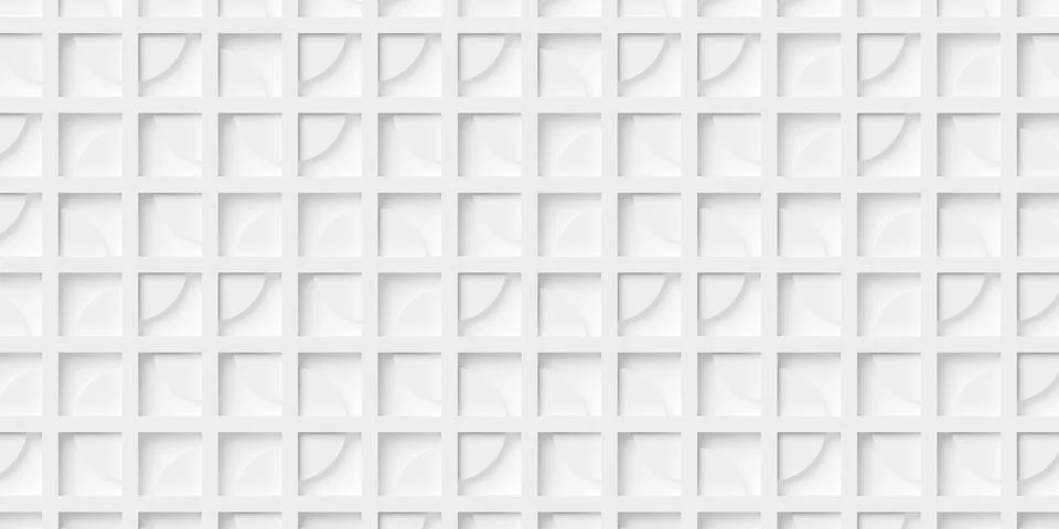 Grid of white square frames with cylinder part inlay geometry background wa.. Stock Illustration