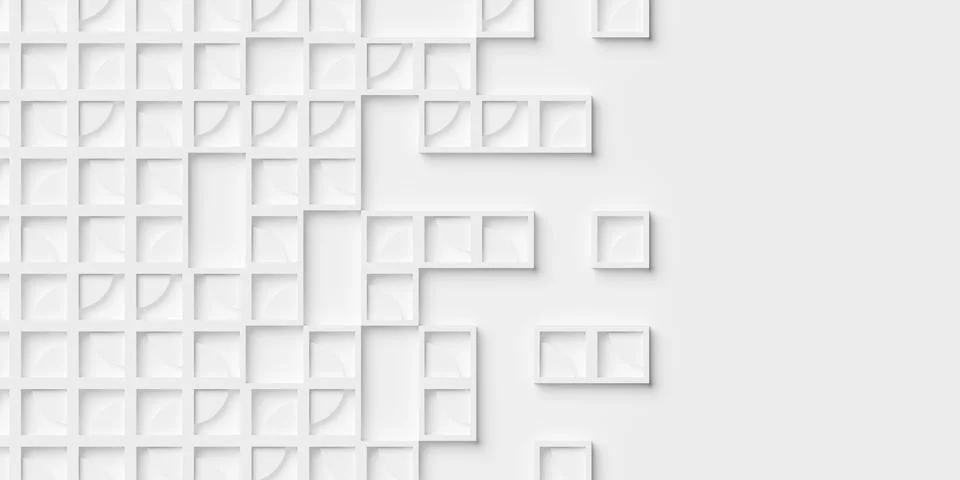 Grid of white square frames with cylinder part inlay geometry background wa.. Stock-Illustration