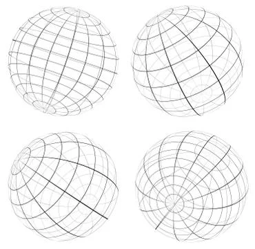 Grid, wireframe spheres, globes Stock Illustration