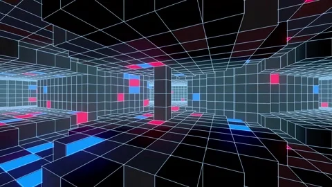 Grid world building retro cube landscape Stock Footage 342311043