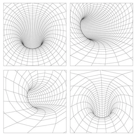 Grid wormhole wireframe tunnel. 3d gravity quantum, vector wormhole illustration Stock Illustration