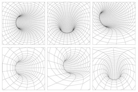 Grid wormhole wireframe tunnel. 3d gravity quantum, vector wormhole illustration Stock Illustration