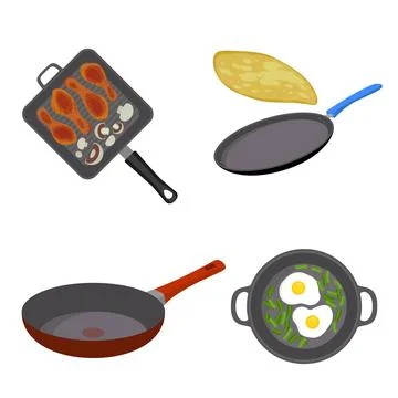 Griddle pan icon set, flat style Illustrazione stock