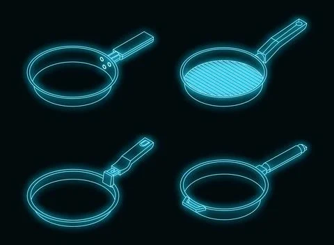 Griddle pan icon set vector neon Illustrazione stock