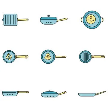 Griddle pan icon set vector color Illustrazione stock