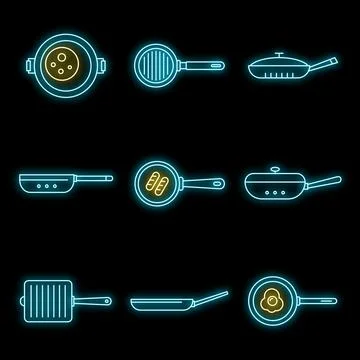 Griddle pan icon set vector neon Illustrazione stock