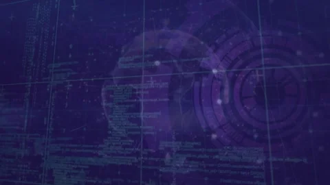 Gridlines animating causing code cascading while 3D globe rotating and HUD rings Stock Footage 317660410