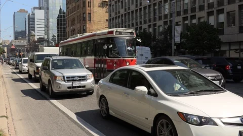 Gridlock massive city traffic jam in downtown Toronto Stock Footage 94647908