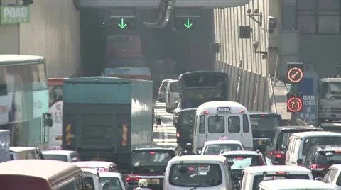 Gridlock Traffic Entering Road Tunnel Stock Footage