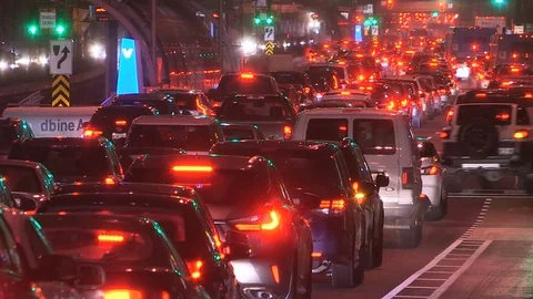 Gridlock traffic jam on city streets during evening rush hour Stock Footage 69962291