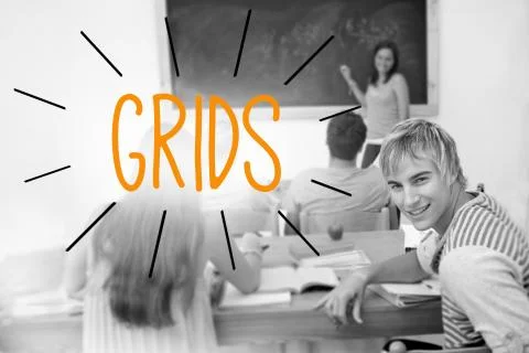 Grids against students in a classroom Stock Illustration