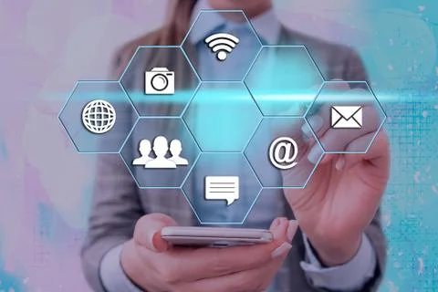 Grids And Different Set Up Of The Icons Latest Digital Technology, Social Media 스톡 사진