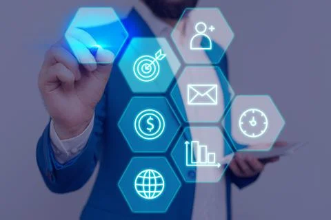 Grids And Different Set Up Of The Icons Latest Digital Technology, Social Media Foto stock